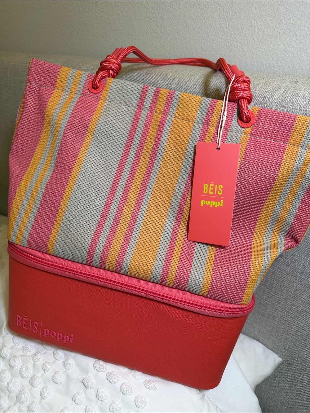 BEIS x Poppi The Cooler Tote in Juicy Pink Orange Summer Pool Tote BNWT - Picture 6 of 12
